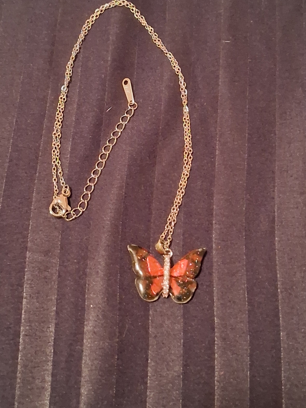 Silver Butterfly Pendant Necklace with Red-Red Accent
